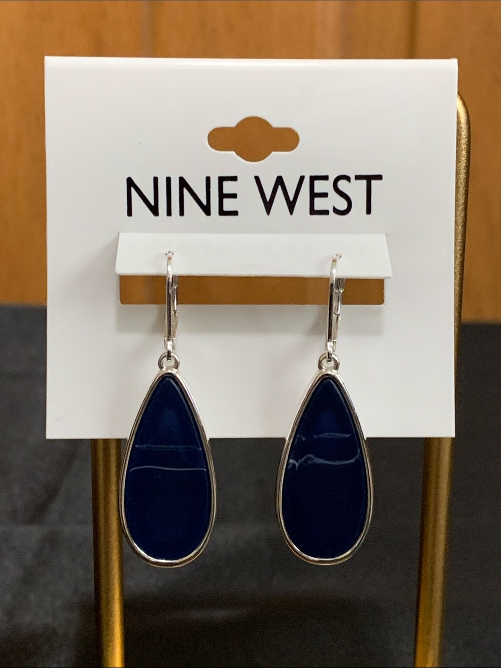 NWT Nine West silver tone blue stone earrings